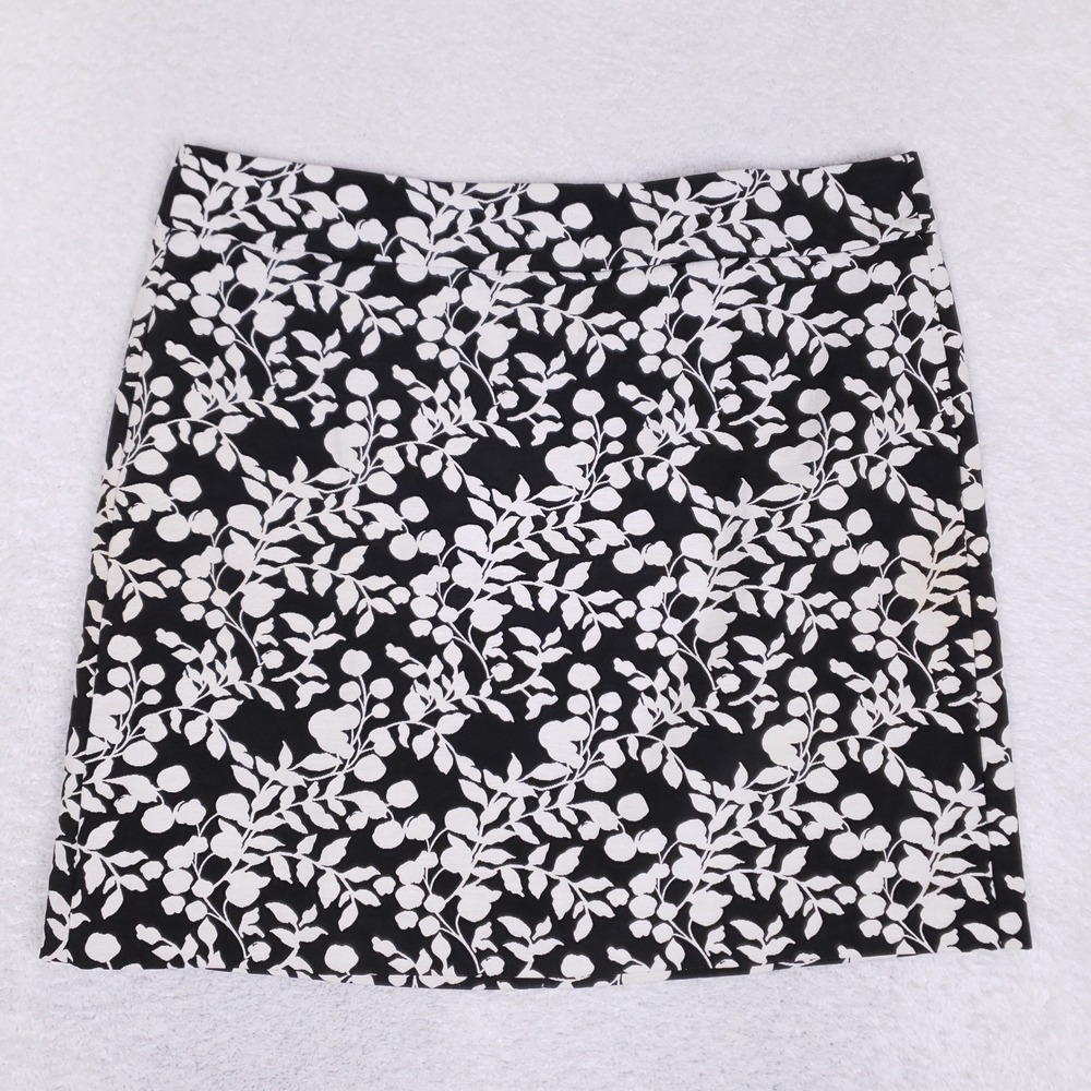 Ann Taylor LOFT Floral Mini Skirt Womens 12 Black White Botanical Dressy Summer